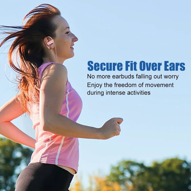 Alt view image 2 of 7 - Wired Over Ear Earbuds Headphones with Mic and Volume Control Pink Wrap Around Ear Hook Secure Fit, Earphone Case, Sport Running Exercise Gym Workout Sweatproof, For Cellphones Laptops Tablets