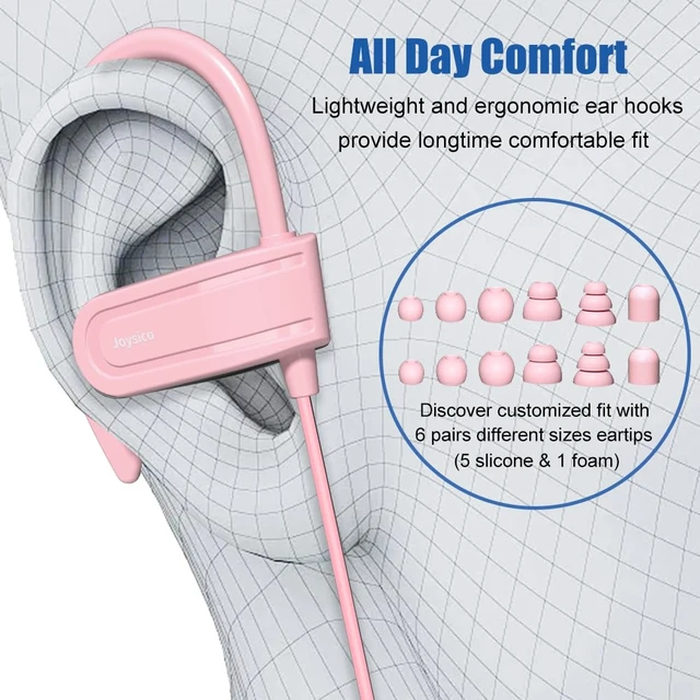 Alt view image 3 of 7 - Wired Over Ear Earbuds Headphones with Mic and Volume Control Pink Wrap Around Ear Hook Secure Fit, Earphone Case, Sport Running Exercise Gym Workout Sweatproof, For Cellphones Laptops Tablets