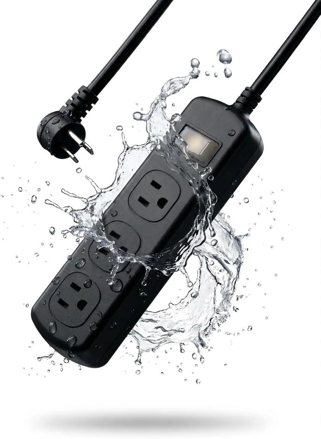 Main image of Outdoor Power Strip Weatherproof IPX6, Waterproof Surge Protector with 3 Wide-Spaced Outlets, Flat Plug Heavy Duty Extension Cord for Garden Patio Garage, Wall Mountable, 13A 1625W (Black, 10FT)