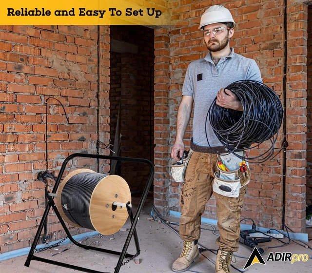 Alt view image 4 of 7 - Single Axle Cable Reel Caddy Industrial Steel Wire Dispenser Holds Reels Up to 20" Diameter & 100 lb Capacity Black
