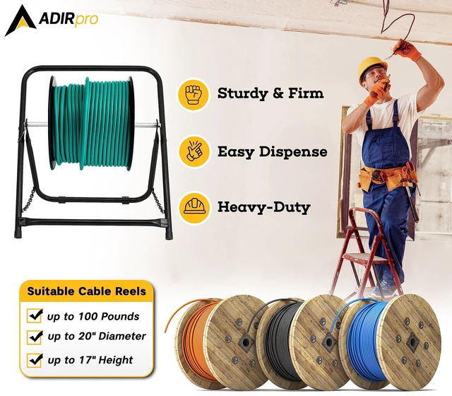 Alt view image 5 of 7 - Single Axle Cable Reel Caddy Industrial Steel Wire Dispenser Holds Reels Up to 20" Diameter & 100 lb Capacity Black