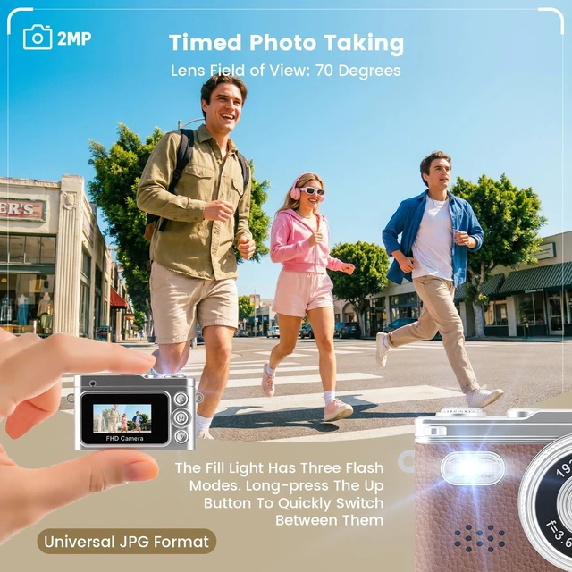 Alt view image 3 of 7 - Mini Keychain Camera,Thumb Camera,Pocket Video Camcorder for Teen/Beginner 1080P, 32GB Card,Retro Brown,Back to School/Birthday/Thanksgiving Day/Christmas/New Year Gift,for Party/Travel/Daily Vlog