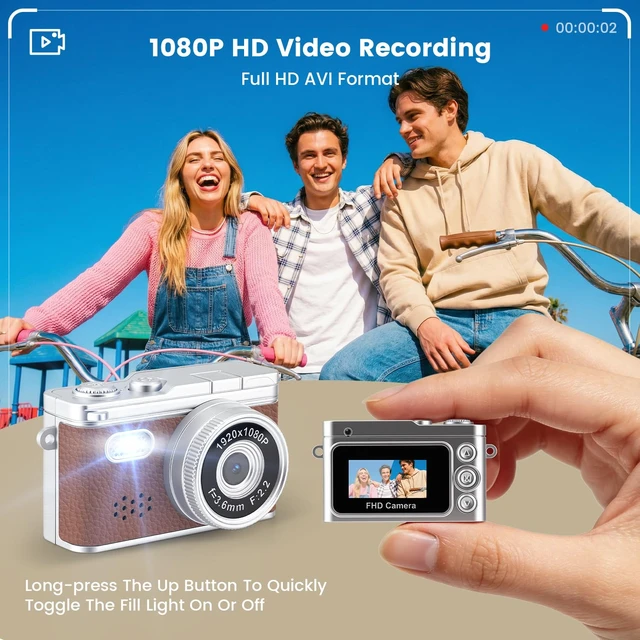 Alt view image 4 of 7 - Mini Keychain Camera,Thumb Camera,Pocket Video Camcorder for Teen/Beginner 1080P, 32GB Card,Retro Brown,Back to School/Birthday/Thanksgiving Day/Christmas/New Year Gift,for Party/Travel/Daily Vlog