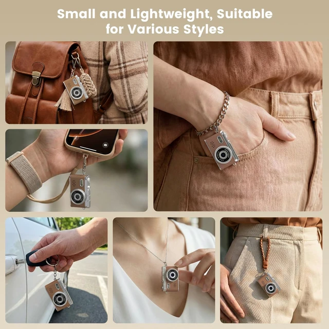 Alt view image 6 of 7 - Mini Keychain Camera,Thumb Camera,Pocket Video Camcorder for Teen/Beginner 1080P, 32GB Card,Retro Brown,Back to School/Birthday/Thanksgiving Day/Christmas/New Year Gift,for Party/Travel/Daily Vlog