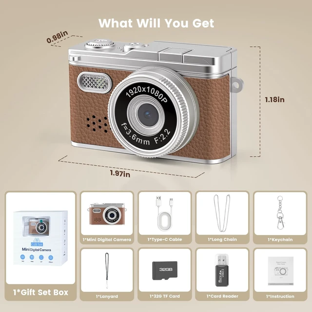 Alt view image 7 of 7 - Mini Keychain Camera,Thumb Camera,Pocket Video Camcorder for Teen/Beginner 1080P, 32GB Card,Retro Brown,Back to School/Birthday/Thanksgiving Day/Christmas/New Year Gift,for Party/Travel/Daily Vlog