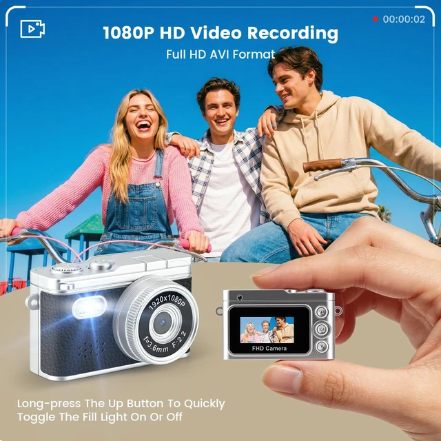 Alt view image 4 of 7 - Mini Keychain Camera,Thumb Camera Digital,Pocket Video Camcorder for Teens 1080P, 32GB Card, Retro Black, Birthday/Thanksgiving Day/Christmas/New Year/Valentine's Day Gift,for Party/Travel/Daily Vlog