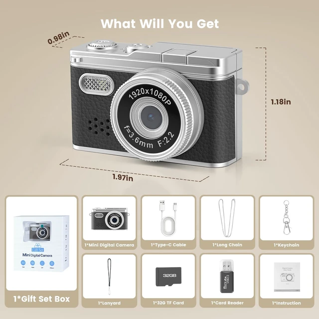 Alt view image 7 of 7 - Mini Keychain Camera,Thumb Camera Digital,Pocket Video Camcorder for Teens 1080P, 32GB Card, Retro Black, Birthday/Thanksgiving Day/Christmas/New Year/Valentine's Day Gift,for Party/Travel/Daily Vlog