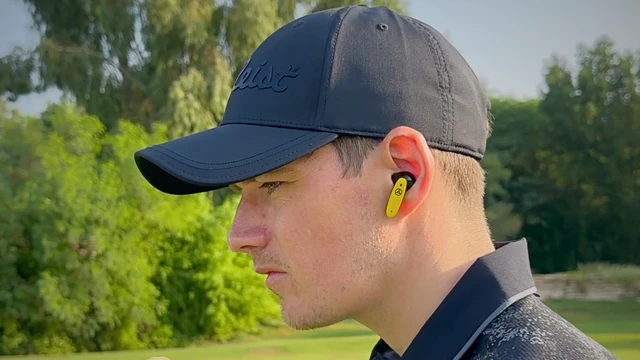 Alt view image 5 of 7 - Team8 E Golf Earbuds - Bluetooth Golf Rangefinder Wireless Earphones with Hazard Alerts - Front/Middle/Back Green Distances - Touch Controls Golf Ball Tracker with Call Support - Yellow