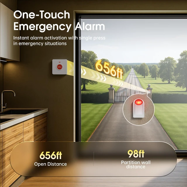 Alt view image 3 of 7 - Panic Button Alarm Wireless Emergency Call System for Elderly & Disabled, Battery Powered, 130dB Adjustable Volume, 350ft Range for Bathroom, Home, Warehouse & More (1 Siren+1 Buttons)