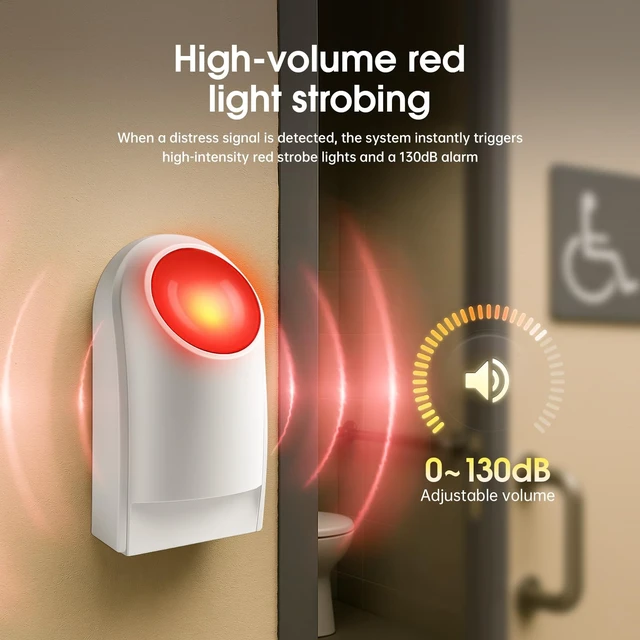 Alt view image 6 of 7 - Panic Button Alarm Wireless Emergency Call System for Elderly & Disabled, Battery Powered, 130dB Adjustable Volume, 350ft Range for Bathroom, Home, Warehouse & More (1 Siren+1 Buttons)