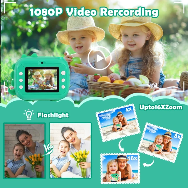 Alt view image 3 of 7 - Kids Instant Print Digital Camera for Toddlers,2.4 Inch IPS Screen+1080P