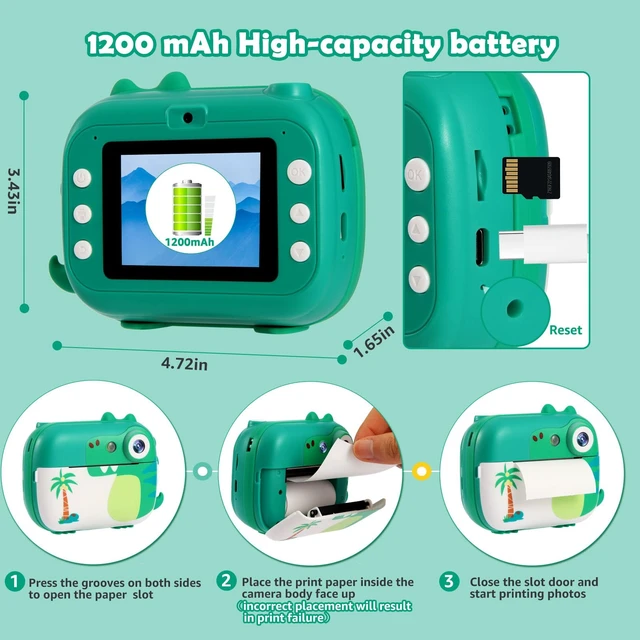 Alt view image 7 of 7 - Kids Instant Print Digital Camera for Toddlers,2.4 Inch IPS Screen+1080P