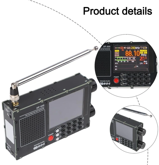 Alt view image 4 of 7 - DP-666 TEF6686 for Full Band Radio, for FM AM Shortwave Radio RDS, 2.8 Inch Resistive Touch LCD Color Screen, Portable High Sensitivity Travel Radio(Black)