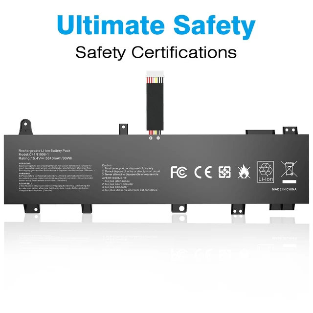 Alt view image 2 of 7 - C41N1906-1 4ICP5/63/133 Laptop Battery Replacement for ASUS TUF Gaming A17 FX706 FX706IU FX766IU FA706 FA706IU F15 FX506 FX506H FX506L FA506 FA50IV FA566IV Series (Long Cable) 15.4V 90Wh