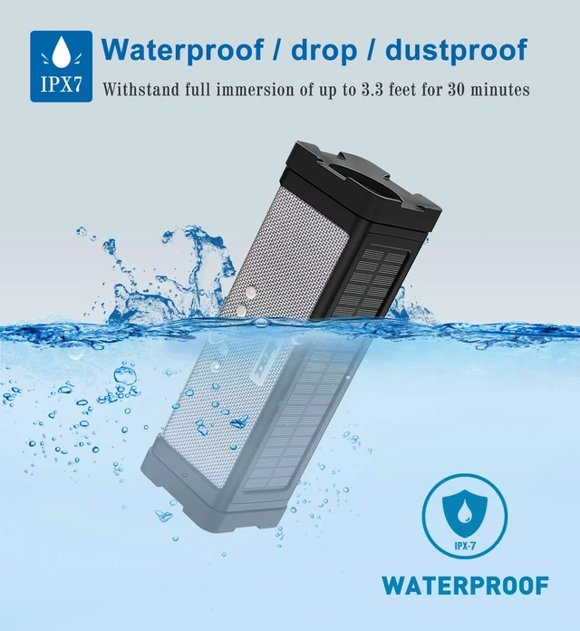 Alt view image 3 of 7 - Solar Bluetooth Speaker,IPX7 Waterproof Portable 20W Rich Bass,with 27 LED Lights, 5000mAh Battery,Mic,TF Card,for Outdoor Shower Home-Black