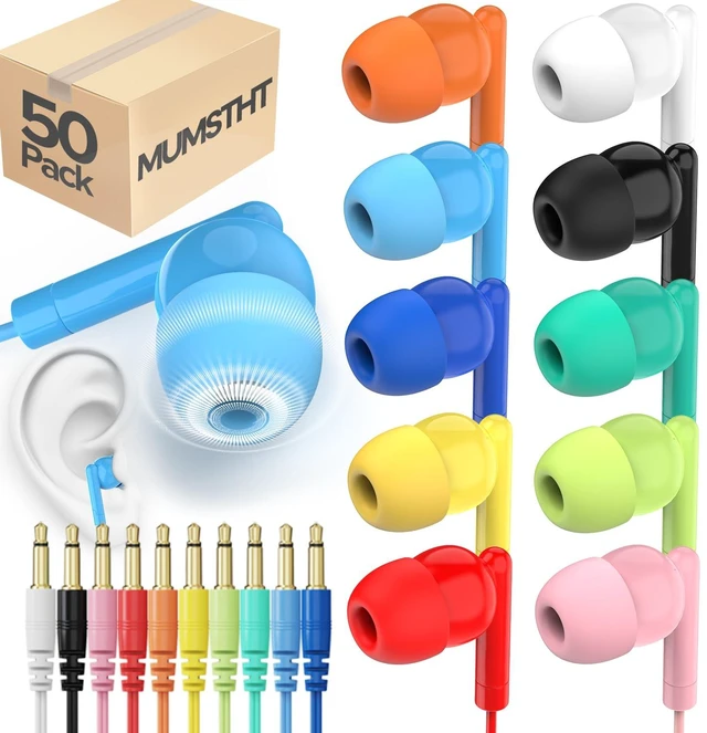 Main image of 50 Pack Bulk Earbuds for Classroom,Student Basic Headphones in Ear for Kids Schools Libraries Laptop,3.5 MM Earbuds Dot Headphones,Individually Bagged(YS103 Mixed Colors)