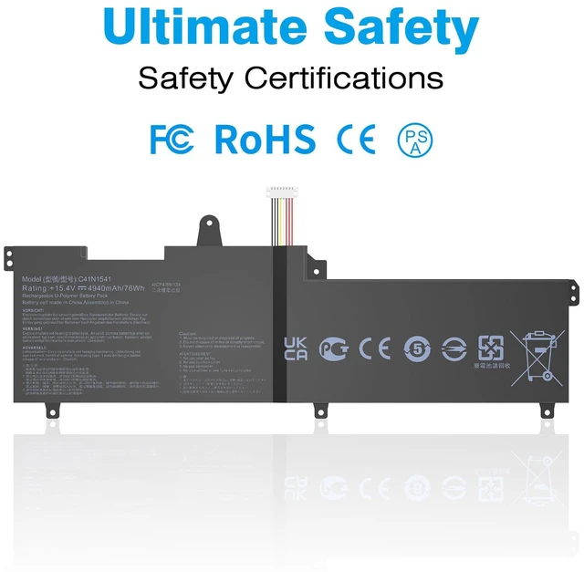 Alt view image 2 of 7 - C41N1541 Battery for Asus ROG Strix GL702VM GL702VS GL702VT GL702VS GL702VSK GL702VT GL702VM GL702VMK GL702V GL702ZC Series 4ICP4/59/13 0B200-02070000
