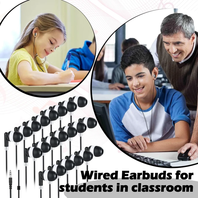 Alt view image 7 of 7 - Bulk Kids Earbuds for School Classroom Students 200 Pack,Wired Wholesale In-Ear Earphones for School Library Computers Chromebook Laptop PC 3.5 mm Jack (Black)