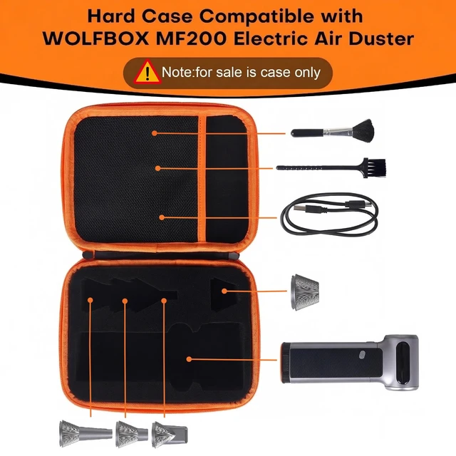 Alt view image 2 of 7 - Travel Case Compatible with WOLFBOX MF200 Compressed Air Duster - Custom Foam Organizer for Blower Tool & Accessories (Only Case) (Black)