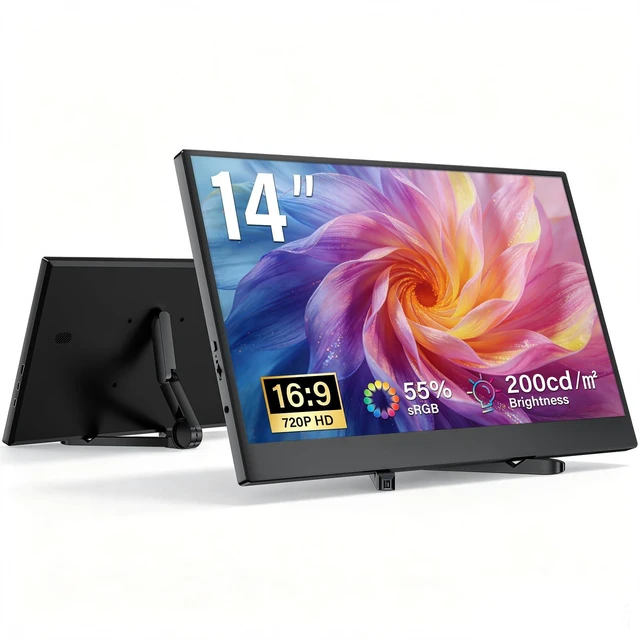 Main image of 14 inch Second Monitor for Laptop with Adjustable Stand,USB C HDMI Plug and Play External Laptop Screen,1366x768 HD Travel Monitor for Laptop, PC, Mobile Phones, PS, Xbox,Switch