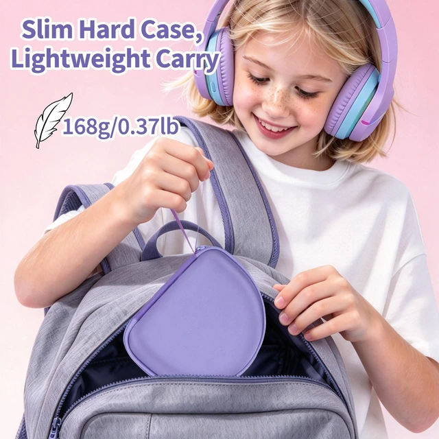 Alt view image 3 of 7 - Case for iClever BTH12/HS19/BTH26 Kids Headphones, Purple Protective Carrying Bag Hard Shell Shockproof, Portable Headphone Storage with Mesh Bag Lightweight Boys &Girls