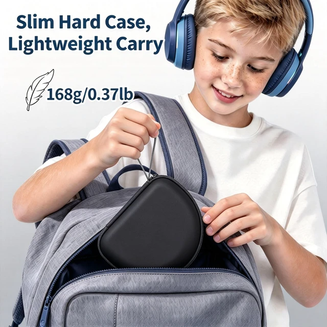 Alt view image 3 of 7 - Case for iClever BTH12/HS19/BTH26 Kids Headphones, Black Protective Carrying Bag Hard Shell Shockproof, Portable Headphone Storage with Mesh Bag Lightweight Boys &Girls