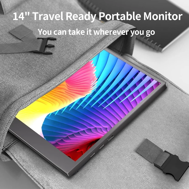 Alt view image 7 of 7 - 14 inch Second Monitor for Laptop with Adjustable Stand,USB C HDMI Plug and Play External Laptop Screen,1366x768 HD Travel Monitor for Laptop, PC, Mobile Phones, PS, Xbox,Switch