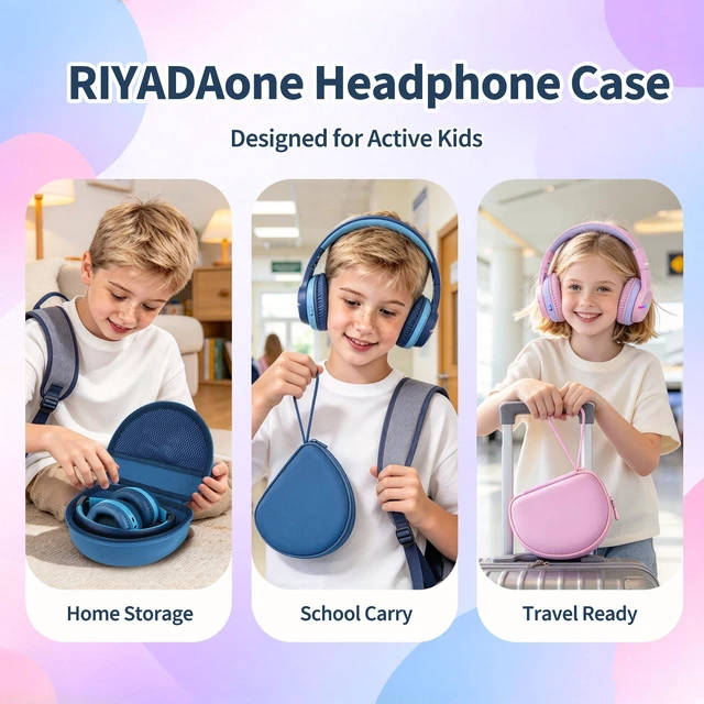 Alt view image 5 of 7 - Case for iClever BTH12/HS19/BTH26 Kids Headphones, Green Protective Carrying Bag Hard Shell Shockproof, Portable Headphone Storage with Mesh Bag Lightweight Boys &Girls