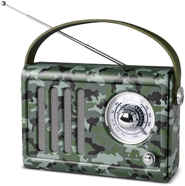 Main image of Portable FM Radio with Bluetooth,Over 20 Hrs Playtime,Camo Vintage radio bluetooth speaker with Soft Handle, Powerfull Sound for Camping, Fishing, Backyard, Garage & Outdoor Listening