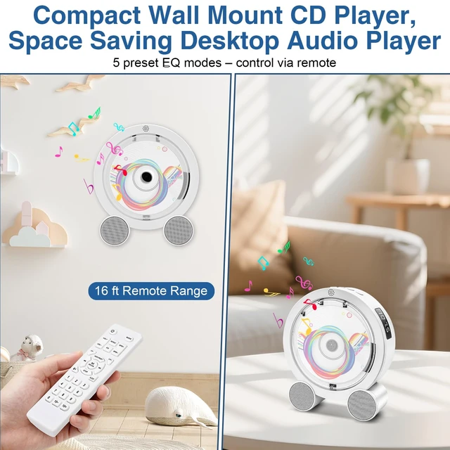 Alt view image 4 of 7 - Portable CD Player with Bluetooth 5.3, FM Radio, Boombox, Rechargeable Built-in 4000mAh Battery, 5 EQ Modes, Remote Control, Sleep Timer, AUX/USB, Compact Portable Radio, Gift for Kids, Family