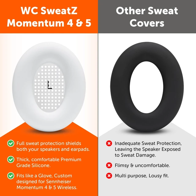 Alt view image 3 of 7 - SweatZ Momentum 4 & 5 - Patented Covers for Sennheiser Momentum Wireless Made by Wicked Cushions Made with Premium Silicone, Sweatproof & Easily Washable White