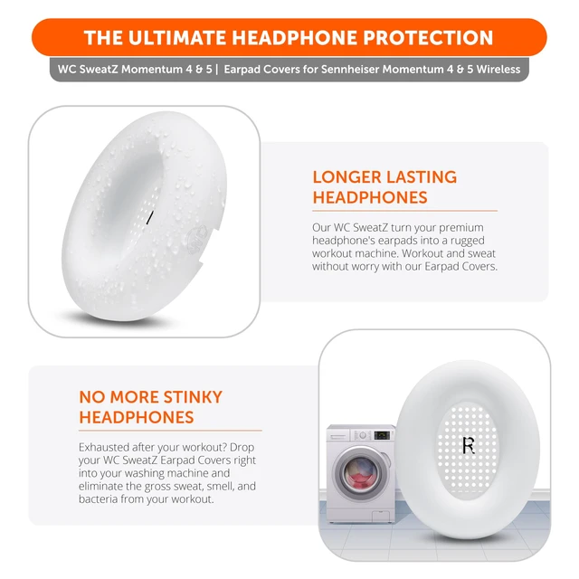 Alt view image 5 of 7 - SweatZ Momentum 4 & 5 - Patented Covers for Sennheiser Momentum Wireless Made by Wicked Cushions Made with Premium Silicone, Sweatproof & Easily Washable White