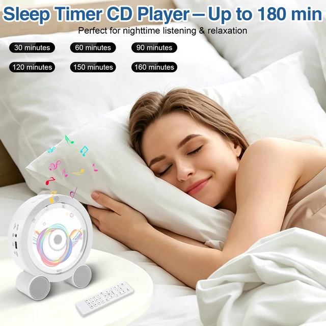 Alt view image 6 of 7 - Portable CD Player with Bluetooth 5.3, FM Radio, Boombox, Rechargeable Built-in 4000mAh Battery, 5 EQ Modes, Remote Control, Sleep Timer, AUX/USB, Compact Portable Radio, Gift for Kids, Family