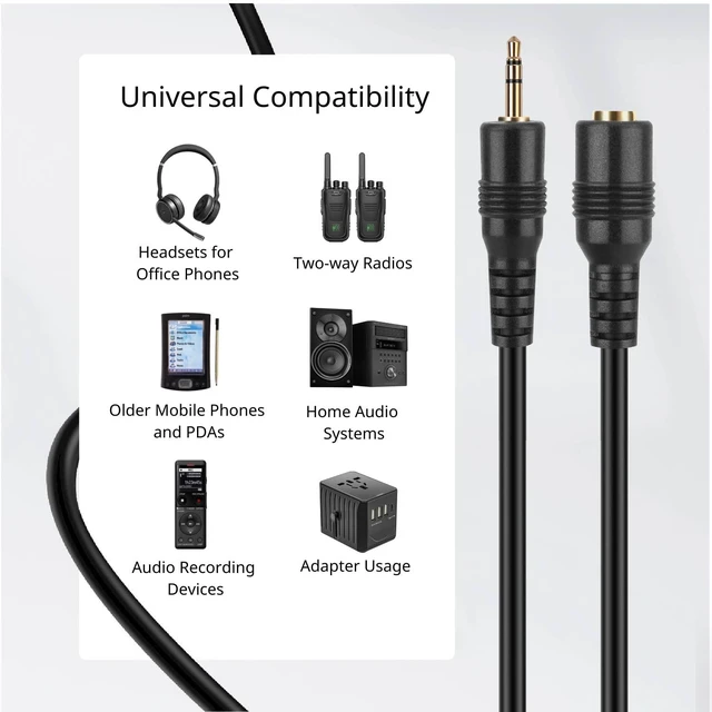 Alt view image 5 of 6 - 2.5mm Extension Cable, Male to Female TRS Stereo Audio Cord, 15FT Trs Aux Jack Extender with Gold-Plated Connectors and Black Pvc Jacket for Headsets, Microphones, Phones and Audio Devices