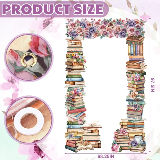 Alt view image 3 of 6 - Book Themed Party Porch Banner Reading Themed Door Hanging Decor Book Club Photo Banner, Book Props Background for Birthday Baby Shower Library Bookworm Party Photo Booth Props Supplies