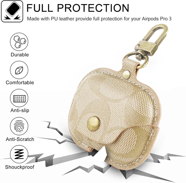 Alt view image 3 of 6 - for AirPods Pro 3 Case, Compatible with AirPods Pro 3rd Generation Case (2025), Cute Leather Full Body Shockproof Protective Cover for Women Men (A)