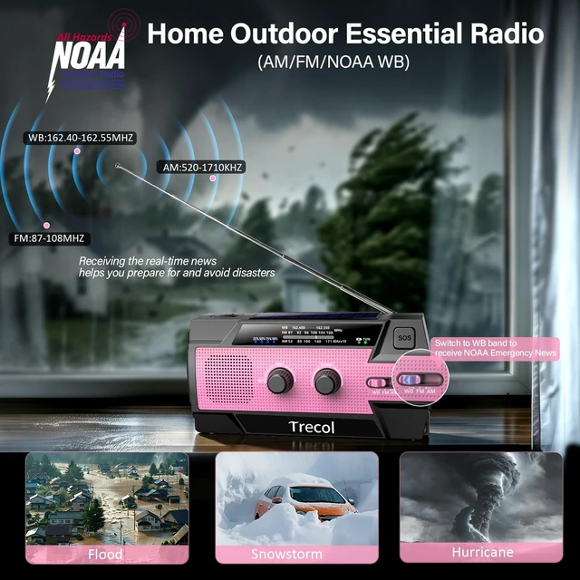 Alt view image 4 of 7 - Emergency Radio with Motion Sensor Alarm, AM FM NOAA Weather Radio 14800mWh Crank Radio with Solar & Type-C Phone Charging, SOS Alarm, Flashlight, Reading Lamp for Home Outdoor Emergencies