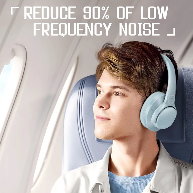 Alt view image 2 of 6 - Noise Cancellation Bluetooth Wireless Over Ear Headphones,Gray BlOver-Ear, Bluetooth, 40H ANC Playtime, Soft Memory-Protein Earmuffs, Deep Bass,Wired Mode PC/Cell Phones/TV-Dark Grey
