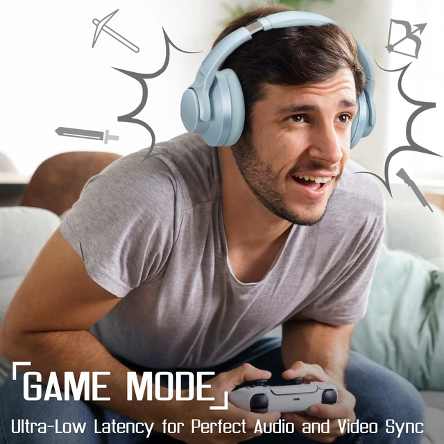 Alt view image 4 of 6 - Noise Cancellation Bluetooth Wireless Over Ear Headphones,Gray BlOver-Ear, Bluetooth, 40H ANC Playtime, Soft Memory-Protein Earmuffs, Deep Bass,Wired Mode PC/Cell Phones/TV-Dark Grey