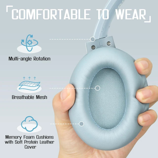 Alt view image 5 of 6 - Noise Cancellation Bluetooth Wireless Over Ear Headphones,Gray BlOver-Ear, Bluetooth, 40H ANC Playtime, Soft Memory-Protein Earmuffs, Deep Bass,Wired Mode PC/Cell Phones/TV-Dark Grey