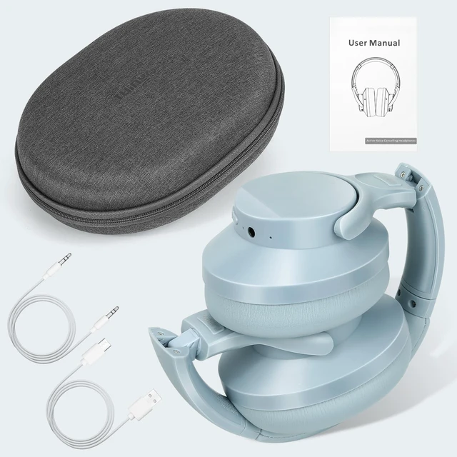 Alt view image 6 of 6 - Noise Cancellation Bluetooth Wireless Over Ear Headphones,Gray BlOver-Ear, Bluetooth, 40H ANC Playtime, Soft Memory-Protein Earmuffs, Deep Bass,Wired Mode PC/Cell Phones/TV-Dark Grey
