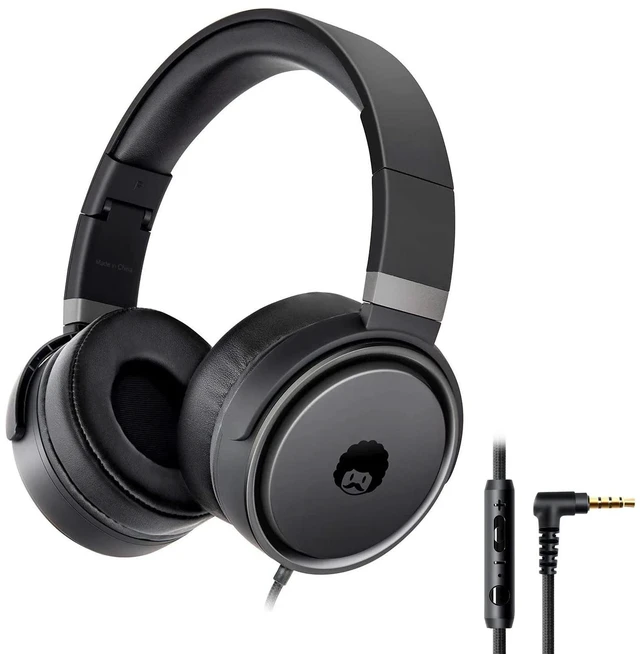 Main image of Grade Foldable On-Ear Wired Headphones with Microphone & 3.5mm Lightweight Stereo Corded School Head Phones with No-Tangle Cord for Adult/Kids, Laptop Phones Airplane Chromebooks Black