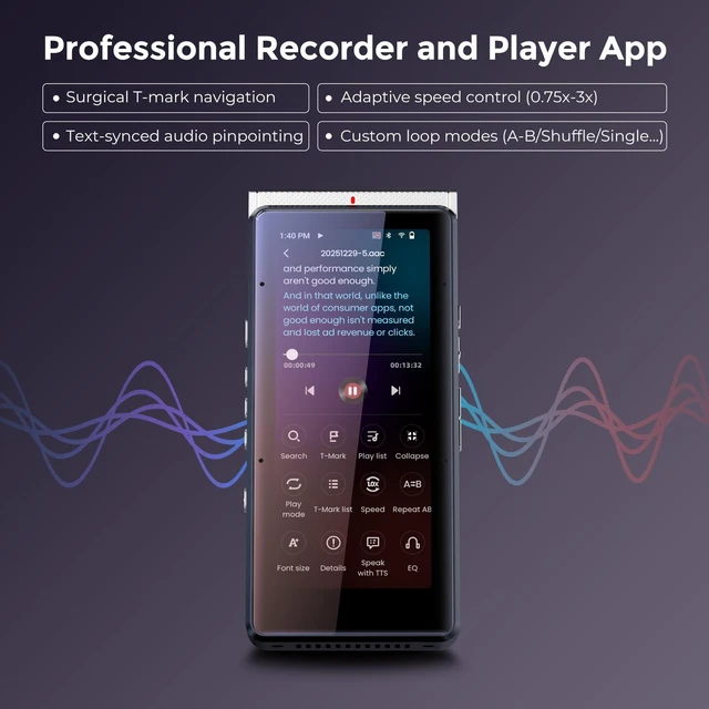 Alt view image 7 of 7 - PR1 AI Voice Recorder, Transcription & Translation with AI, 3.99 inch 64GB Smart Summarize, Offline AI Processing Note Taker for Meeting & Lectures, Translation for Business Travel, Silver