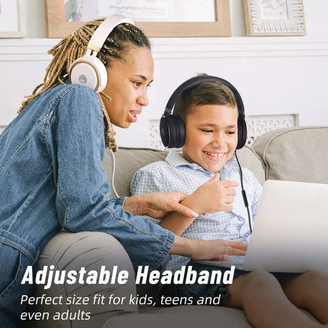 Alt view image 5 of 7 - Grade Foldable On-Ear Wired Headphones with Microphone & 3.5mm Lightweight Stereo Corded School Head Phones with No-Tangle Cord for Adult/Kids, Laptop Phones Airplane Chromebooks Black