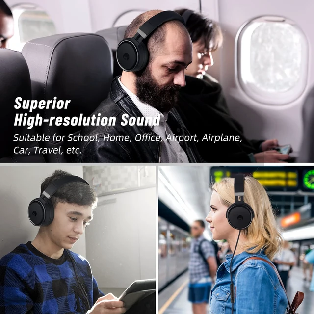 Alt view image 6 of 7 - Grade Foldable On-Ear Wired Headphones with Microphone & 3.5mm Lightweight Stereo Corded School Head Phones with No-Tangle Cord for Adult/Kids, Laptop Phones Airplane Chromebooks Black