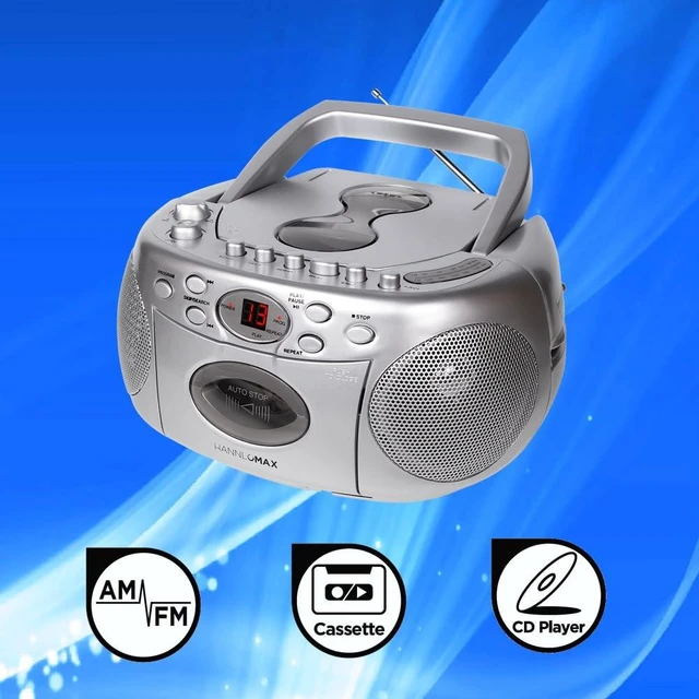 Alt view image 4 of 5 - HX-323CD CD Boombox, Radio, Cassette Recorder (Silver) AM/FM Radio, Rod Antenna, Headphone Jack, AC/DC Dual Power Source