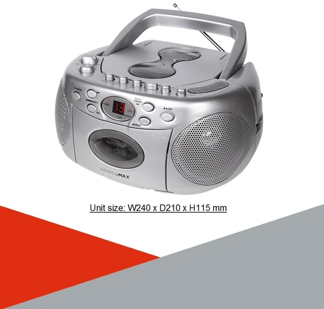Alt view image 5 of 5 - HX-323CD CD Boombox, Radio, Cassette Recorder (Silver) AM/FM Radio, Rod Antenna, Headphone Jack, AC/DC Dual Power Source