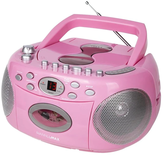 Main image of HX-323CD CD Boombox, Radio, Cassette Recorder (Pink) AM/FM Radio, Rod Antenna, Headphone Jack, AC/DC Dual Power Source