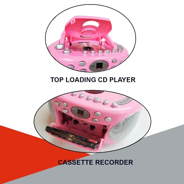 Alt view image 3 of 7 - HX-323CD CD Boombox, Radio, Cassette Recorder (Pink) AM/FM Radio, Rod Antenna, Headphone Jack, AC/DC Dual Power Source