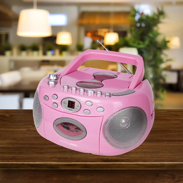 Alt view image 4 of 7 - HX-323CD CD Boombox, Radio, Cassette Recorder (Pink) AM/FM Radio, Rod Antenna, Headphone Jack, AC/DC Dual Power Source